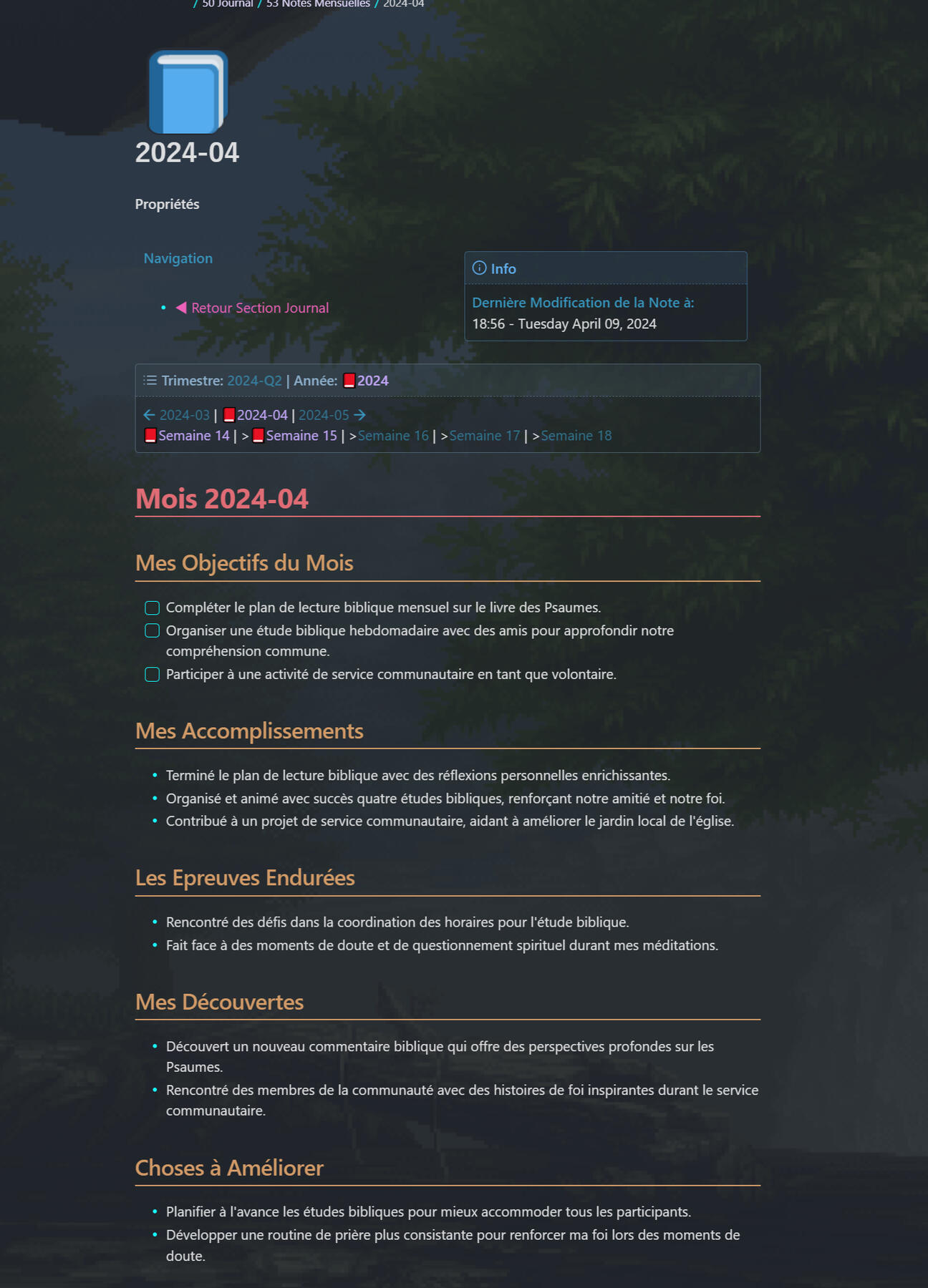 Exemple de modèle de note quotidienne (Journal)