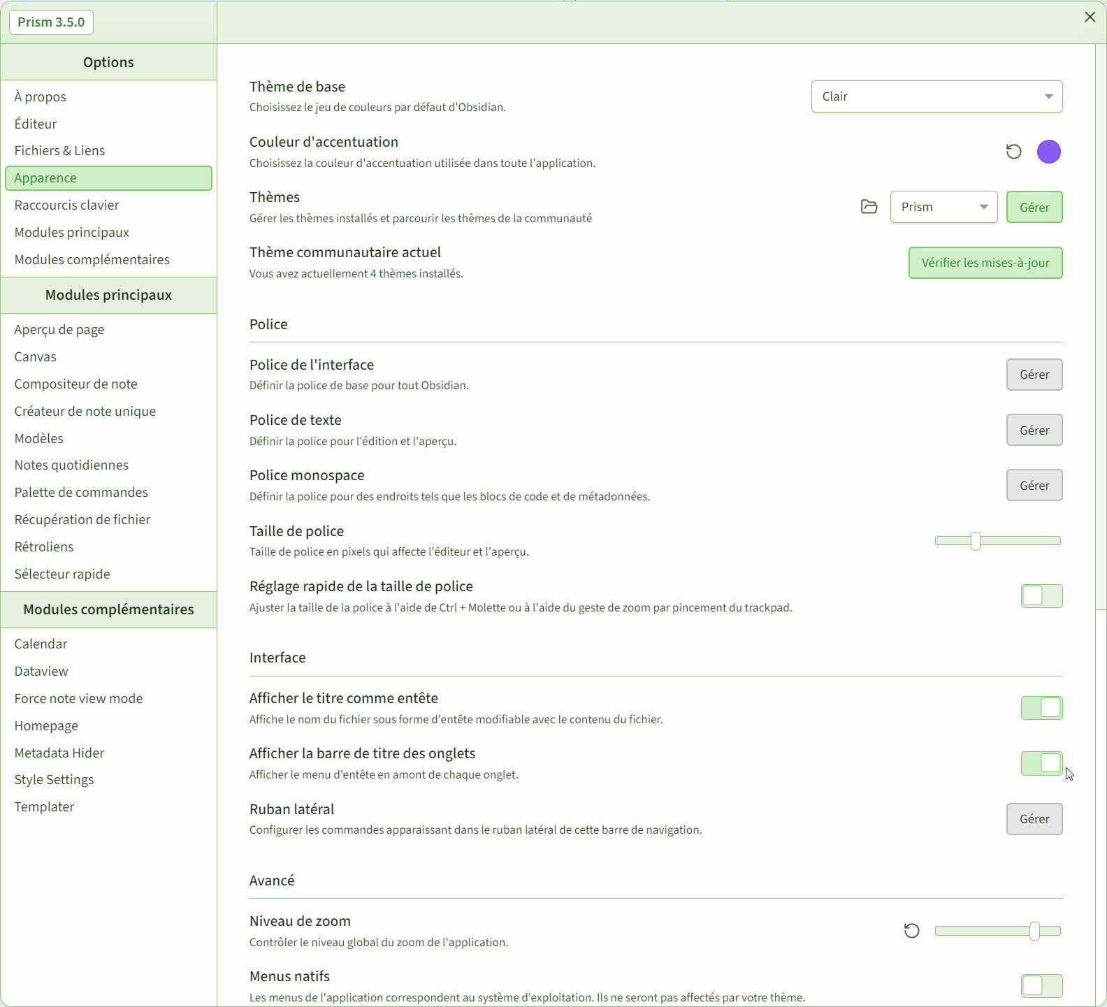 Les plugins et snippets les plus élémentaires ont été installé. Bien que templater installé, aucun template n'est compris dans ce kit.